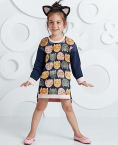 خرید اینترنتی پیراهن روزمره بچه گانه دخترانه سرمه‌ای برند Mushi MS-20S1-432 ا Kediler Kız Çocuk Elbise
