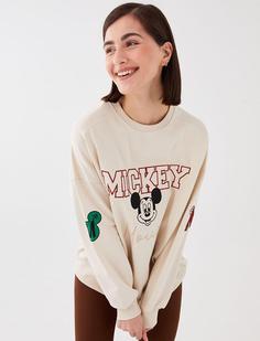 خرید اینترنتی پلیور زنانه بژ السی وایکیکی S3CD91Z8 ا Bisiklet Yaka Mickey Mouse Baskılı Uzun Kollu Oversize Kadın Sweatshirt