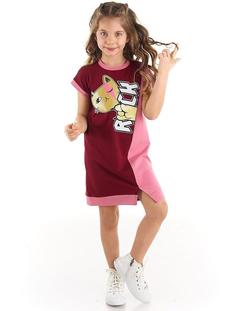 خرید اینترنتی پیراهن روزمره بچه گانه دخترانه زرشکی برند Mushi MS-22Y2-006 ا Rock Kedi Kız Elbise