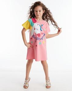 خرید اینترنتی پیراهن روزمره بچه گانه دخترانه مرجانی برند Denokids CFF-20Y1-021 ا Unicorn Reglan Pembe Kız Elbise