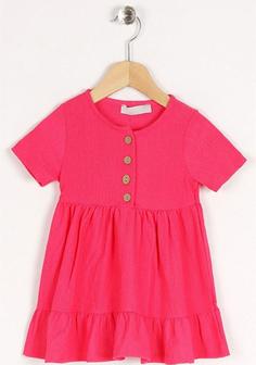 خرید اینترنتی پیراهن روزمره بچه گانه دخترانه صورتی برند Zepkids 1029214 ا Kız Çocuk Fuşya Renkli Düğme Detaylı Elbise