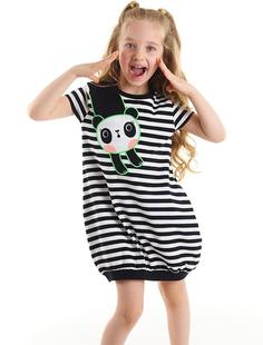 خرید اینترنتی پیراهن روزمره بچه گانه دخترانه سیاه سفید برند Denokids CFF-22Y1-069 ا Çizgili Panda Elbise
