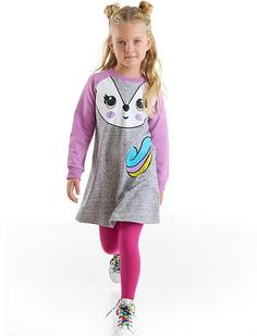 خرید اینترنتی پیراهن روزمره بچه گانه دخترانه طوسی برند Denokids CFF-22K1-031 ا Unicorn Fox Kız Çocuk Elbise
