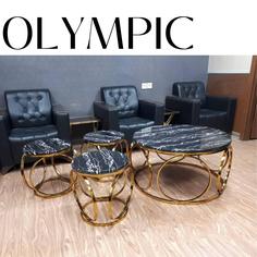 میز جلومبلی‌عسلی فلزی مدل المپیک - آینه / گلد / سفید