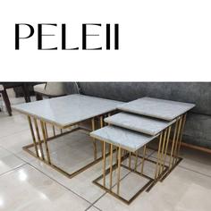 میز جلومبلی‌عسلی فلزی مدل پله‌ای - شیشه / گلد / سفید