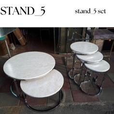 میز جلومبلی‌عسلی فلزی مدل استندی پنج تیکه - آینه / گلد / سفید