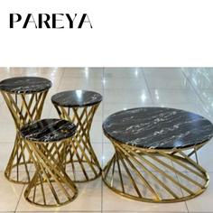 میز جلومبلی‌عسلی فلزی مدل پریا - آینه / گلد / سفید
