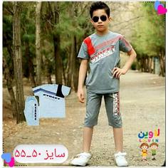 ست پسرانه تیشرت شلوارک لباس راحتی برای سایز 50 و 55 ملانژ در دو رنگ قرمز و سرمه ای 