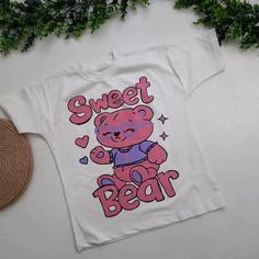 تیشرت دخترانه خرسی طرح SWEET BEAR - سفید, 65