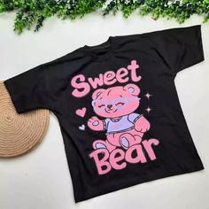 تیشرت دخترانه خرسی طرح SWEET BEAR - مشکی, 55