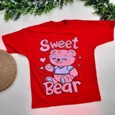 تیشرت دخترانه خرسی طرح SWEET BEAR - قرمز, 60