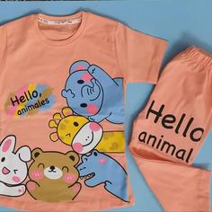 تیشرت شلوارک دخترانه مدل hello animal  سایز 35 و 40