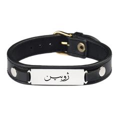 دستبند مردانه گيلواره زراوشان مدل چرم طبیعی اسم ژوبین کد Fars01