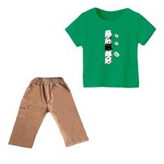 ست تی شرت و شلوارک دخترانه مدل گربه کد 5 رنگ سبز