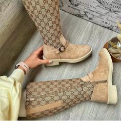 بوت گوچی کرمی لژدار زنانه دخترانه نیمبوت نیم بوت پوتین چکمه کفش کرم GUCCI شیک مجلسی بلند طبی پاشنه دار اسپرت اسپورت چهل