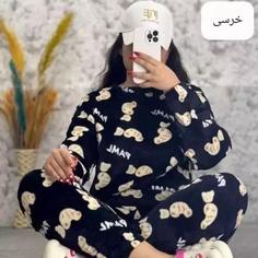 بلوز و شلوار تدی طرح دار2 زنانه و دخترانه جنس تدی وارداتی نرم و لطیف فری 36تا44 