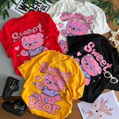 تیشرت دخترانه خرسی طرح SWEET BEAR