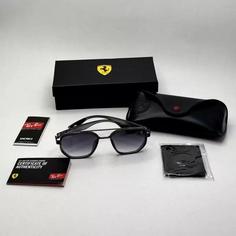 عینک آفتابی ریبن فراری مستطیلی مشکی با پک کامل اصلی Rayban Ferrari c287