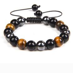 دستبند  سنگ چشم ببر   حدید و اونیکس  tiger eye   onyx   Hematite