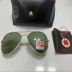 عینک آفتابی ریبن RayBan خلبانی شیشه سبز فریم طلایی الماس دار کد 261