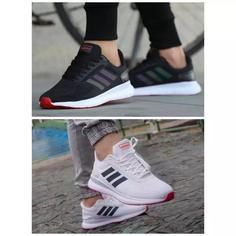 کفش اسپرت  کتونی  ست زنانه و مردانه آدیداس سه خط بافت مشکی و سفید رانینگ ورزشی پیاده روی Adidas