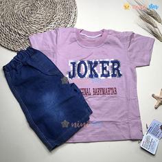 تی شرت شلوارک جین پسرانه joker بنفش