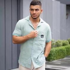 پیراهن آستین کوتاه نخی مردانه یقه انگلیسی سراستین کش فوق العاده خنک و خوش تن برند مراکش