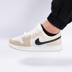 کفش کتانی اسپرت مردانه رنگ کرم مشکی مدل نایک NIKE Jordan 1 low کد 717142