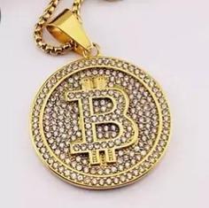 گردنبند و آویز پلاک استیل بیتکوین bitcoin نگین کاری شده رنگ کاملا ثابت کد ar