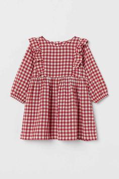 پیراهن چهارخونه اچ اند ام دخترانه Patterned flounced dress - Red/White