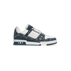 کتونی لویی ویتون سفید آبی Louis Vuitton LV Trainer Blue White