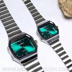 ست ساعت مچی زنانه و مردانه بند کرکره ایی( ریلی ) برند کاسیو CASIO صفحه نمایش سبز کد 2427