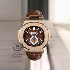 ساعت پتک فیلیپ ناتیلوس تقویم سالانه رزگلد صفحه قهوه ای بند چرمی patek philippe nautilus