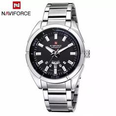 ساعت مردانه بنداستیل صفحه مشکی برند Naviforce 9038