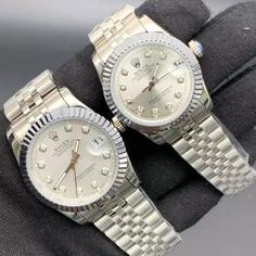 ساعت مچی ست مردانه و زنانه رولکس مدل مشهور دیت رنگبندی بدنه نقره ای صفحه سفید  ROLEX DATEJUST 