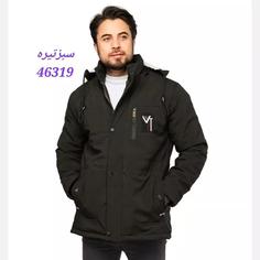 کاپشن برزنتی مردانه کلاه دار  آستین بلند رنگ سبز 46318 سبزتیره 46319 سایز L، M، XL، XXL یقه ایستاده طرح پارچه ساده 