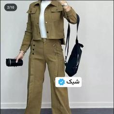 ست دوتیکه کت زنانه و شلوار زنانه کتان کش )