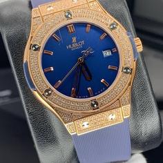 ساعت مچی زنانه هابلوت بند رابر  صفحه آبی Hublot 