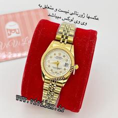 ساعت رولکس زنانه  طلایی صفحه نقره ای خاص شب نما قفل تاج دار با گارانتی موتور ROLEX