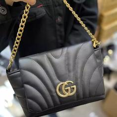 کیف گوچی دخترانه زنانه GUCCI مشکی چرم زنجیری زنجیر دار زنجیردار مجلسی جادار جا دار طرحدار طرح دار اسپرت اسپورت نرم هفده