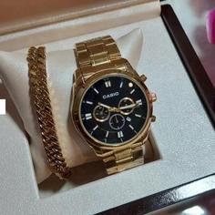 ساعت مچی مردانه کاسیو Casio طرح سه موتور طلایی همراه دستبند کارتیر