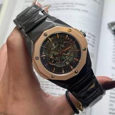 ساعت مچی مردانه بند استیل فقل پروانه ای طرح 3 موتوره هابلوت hublot 