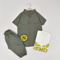 ست سه تیکه تاپ و کت شلوارک بچگانه طرح Fendi