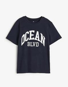 تی شرت پسرانه اچ اند ام H&M طرح ocean blvd رنگ سورمه ای