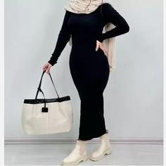 ماکسی بافت درجه یک بلند یقه اسکی فیری سایز 38 تا 46 تک رنگ مشکی