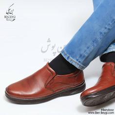 کفش چرم مردانه بدون بند قهوه ای جنس زیره پی یو کد مدل اداری sa-16972