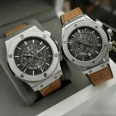 ست ساعت مچی زنانه مردانه هابلوت تقویم نمایان طرح کرنو موتور  شرکتی HUBLOT