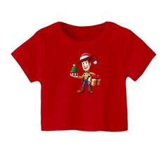 کراپ‌ تی‌شرت آستین کوتاه زنانه مدل کریسمس کد 01 رنگ قرمز 