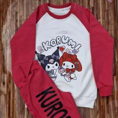 بلوز شلوار دخترانه طرح کرومی صورتی سرخابی قرمز سایز 40 45 50 50 پنبه اعلاء