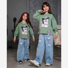 کراپ بندی و شلوار بگ جین طرح کرومی سایز 